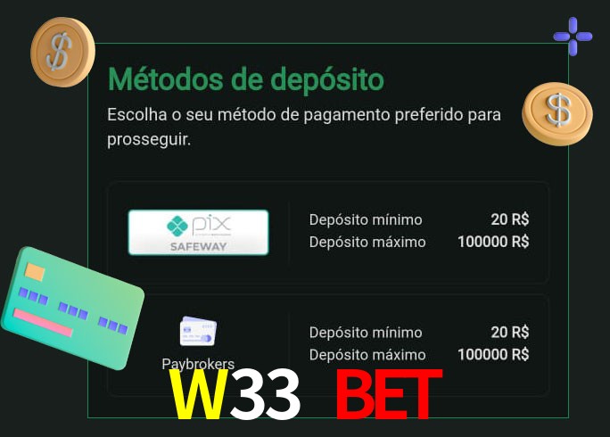 O cassino W33 Bet oferece uma grande variedade de métodos de pagamento
